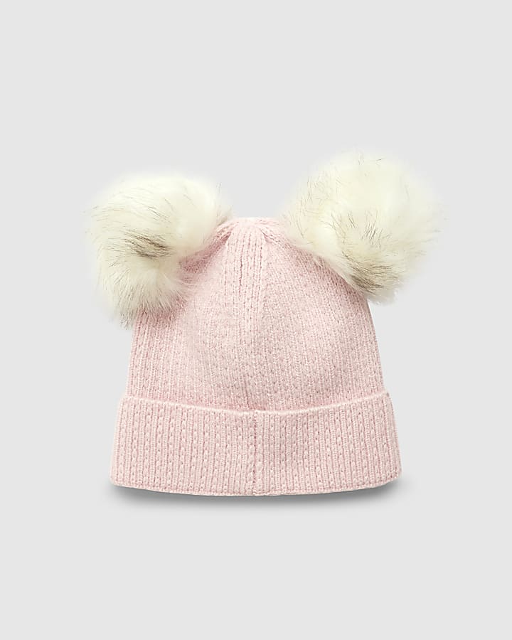 Girls Pink Pearl Bow Beanie Hat
