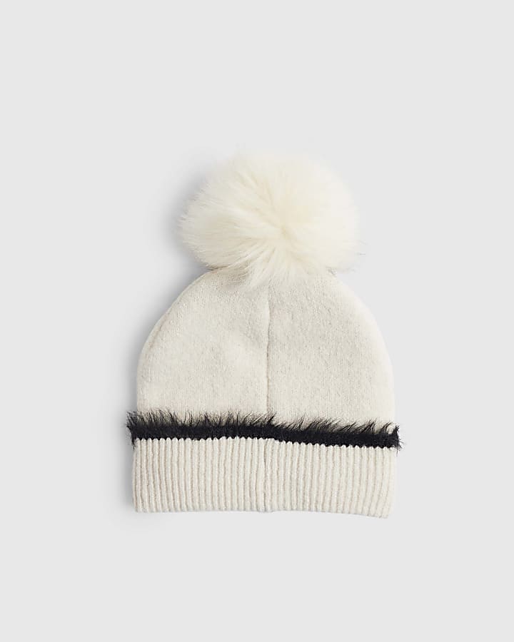 Girls Cream 3D Bow Beanie Hat