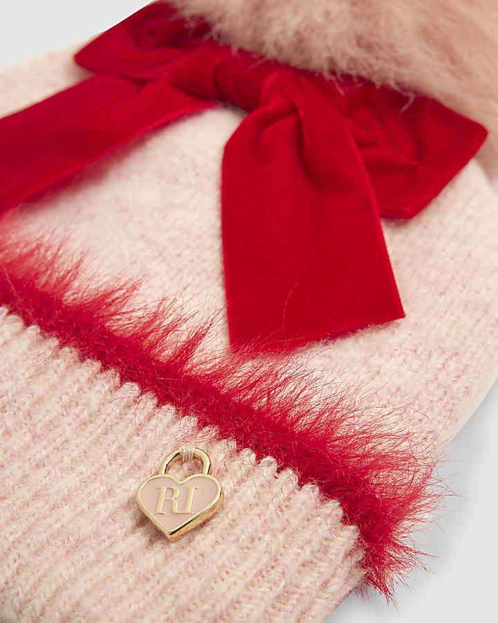 Girls Pink 3D Bow Beanie Hat