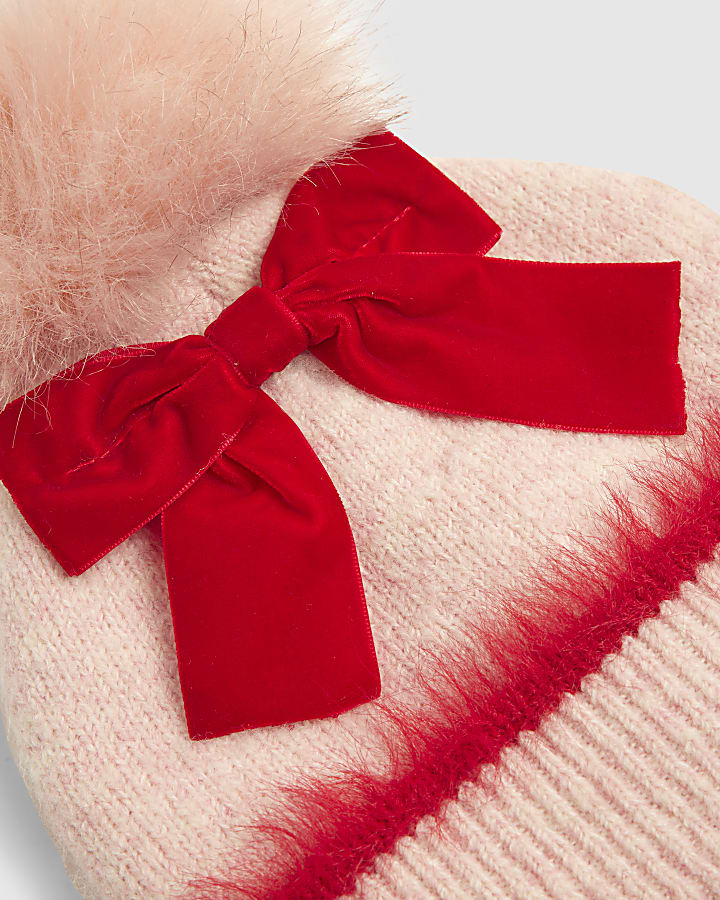 Girls Pink 3D Bow Beanie Hat