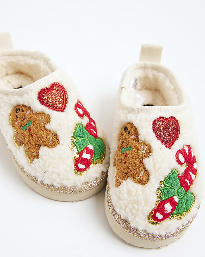 Mini Girls Cream Gingerbread Man Slippers