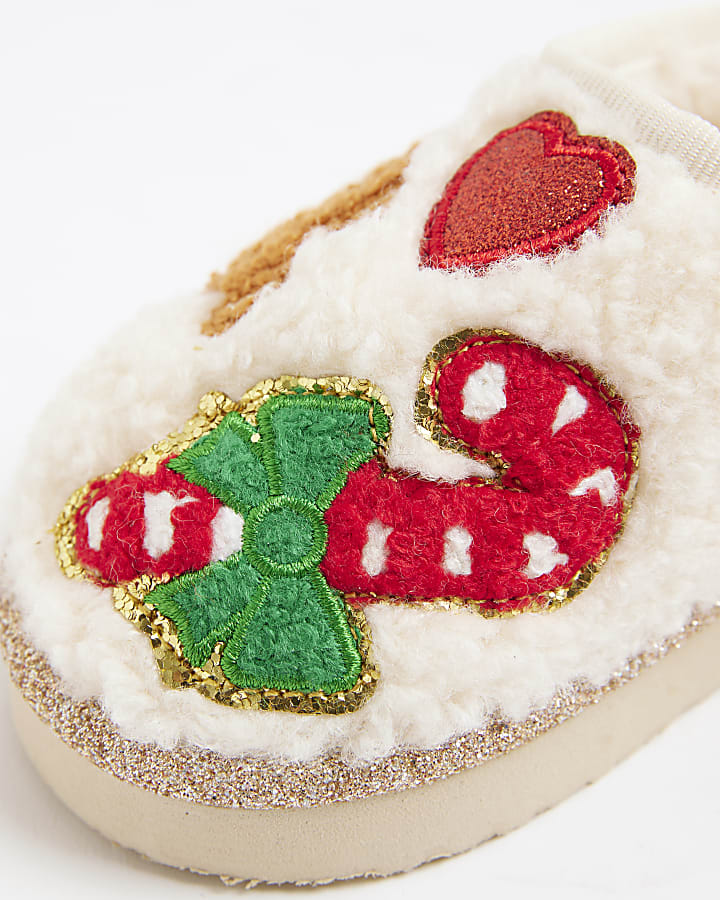 Mini Girls Cream Gingerbread Man Slippers