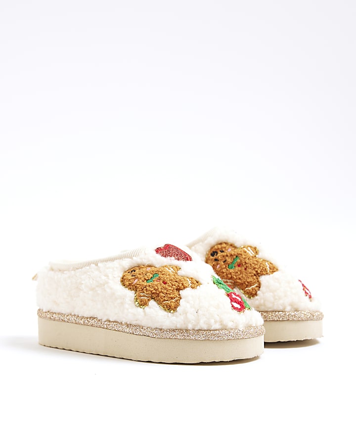 Mini Girls Cream Gingerbread Man Slippers