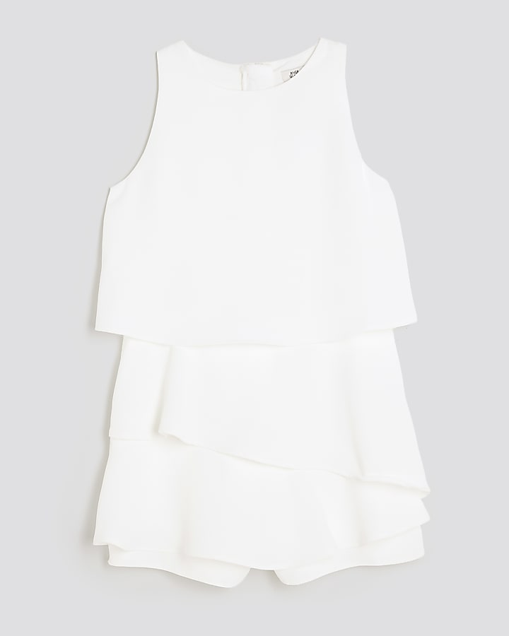 Girls White Tiered Playsuit