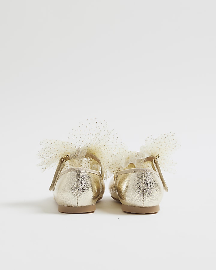 Mini Girls Gold Organza Bow Shoes