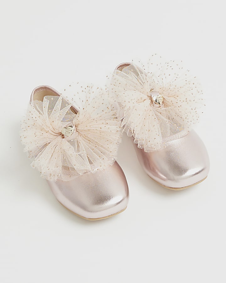 Mini Girls Pink Organza Bow Shoes