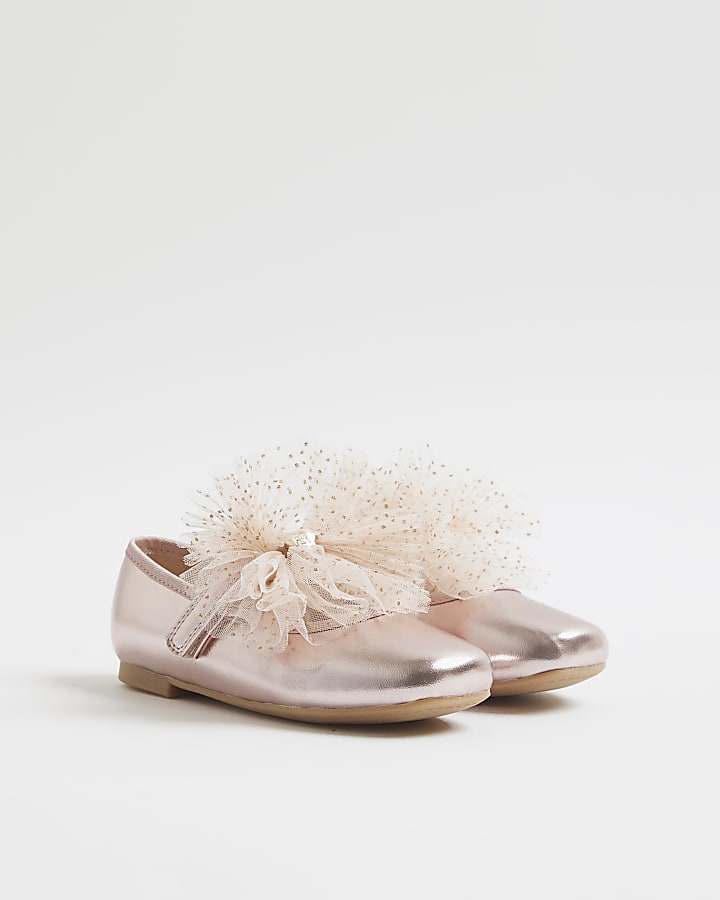 Mini Girls Pink Organza Bow Shoes