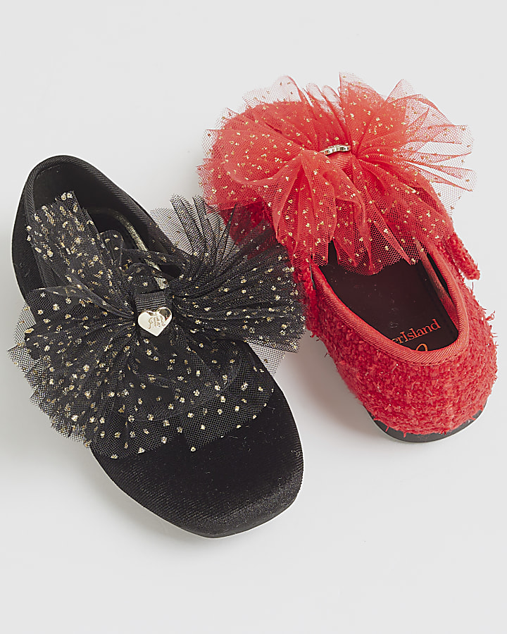 Mini Girls Red Organza Bow Shoes