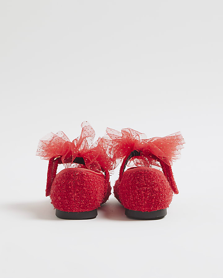 Mini Girls Red Organza Bow Shoes