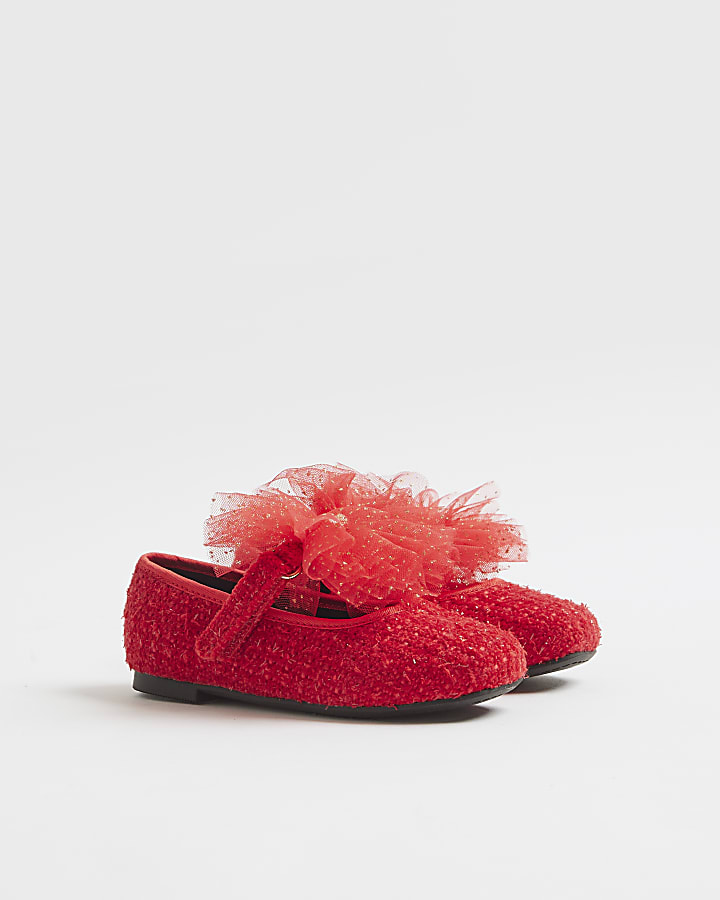 Mini Girls Red Organza Bow Shoes