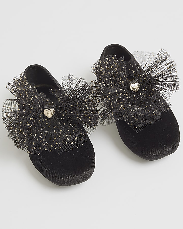 Mini Girls Black Organza Bow Shoes