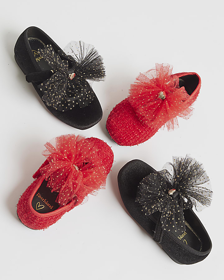 Mini Girls Black Organza Bow Shoes