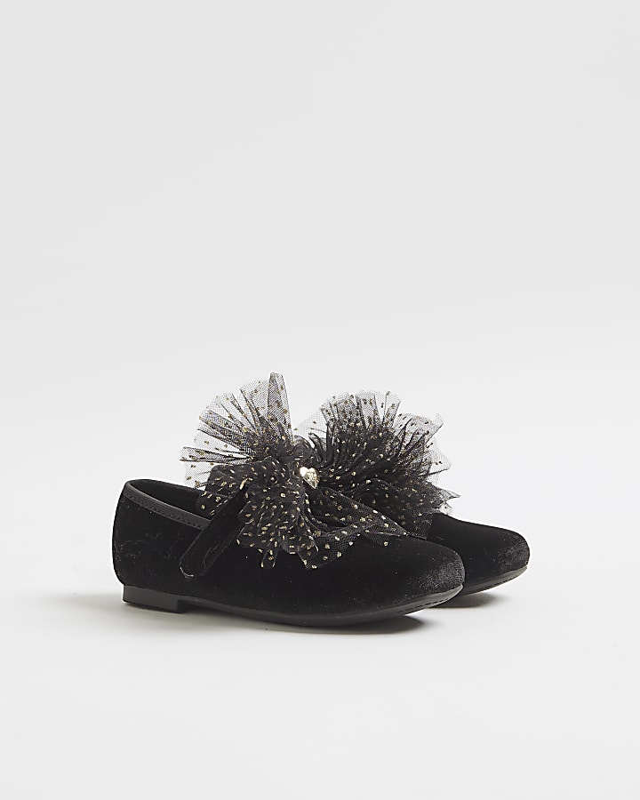 Mini Girls Black Organza Bow Shoes