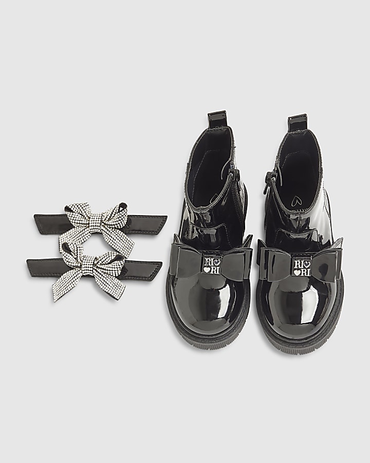 Mini Girls Black Changeable Strap Boots