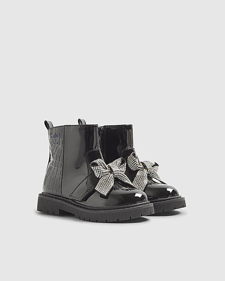 Mini Girls Black Changeable Strap Boots
