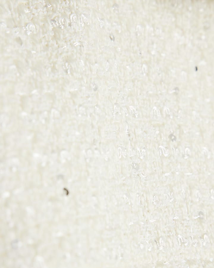 Girls Cream Sequin Boucle Bomber Jacket