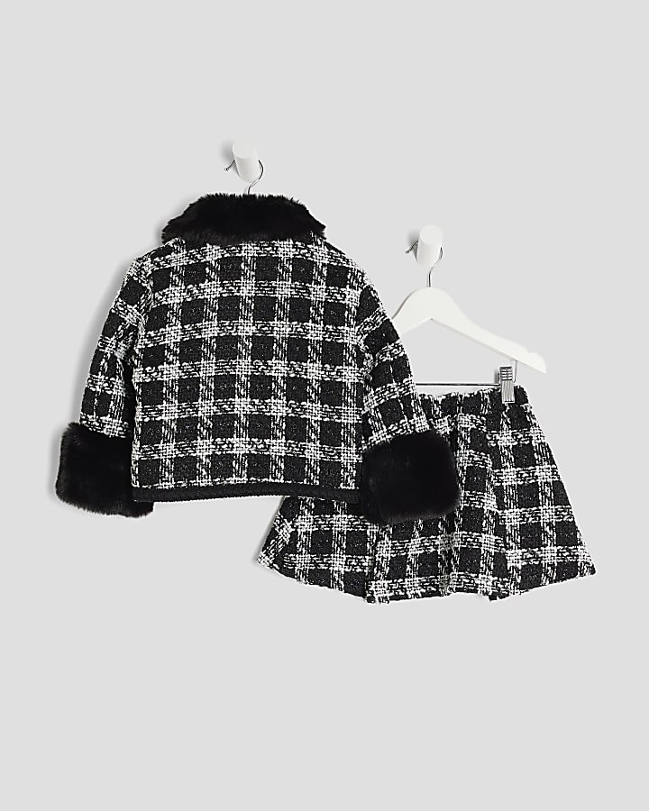 Mini Girls Black Check Boucle Jacket Set