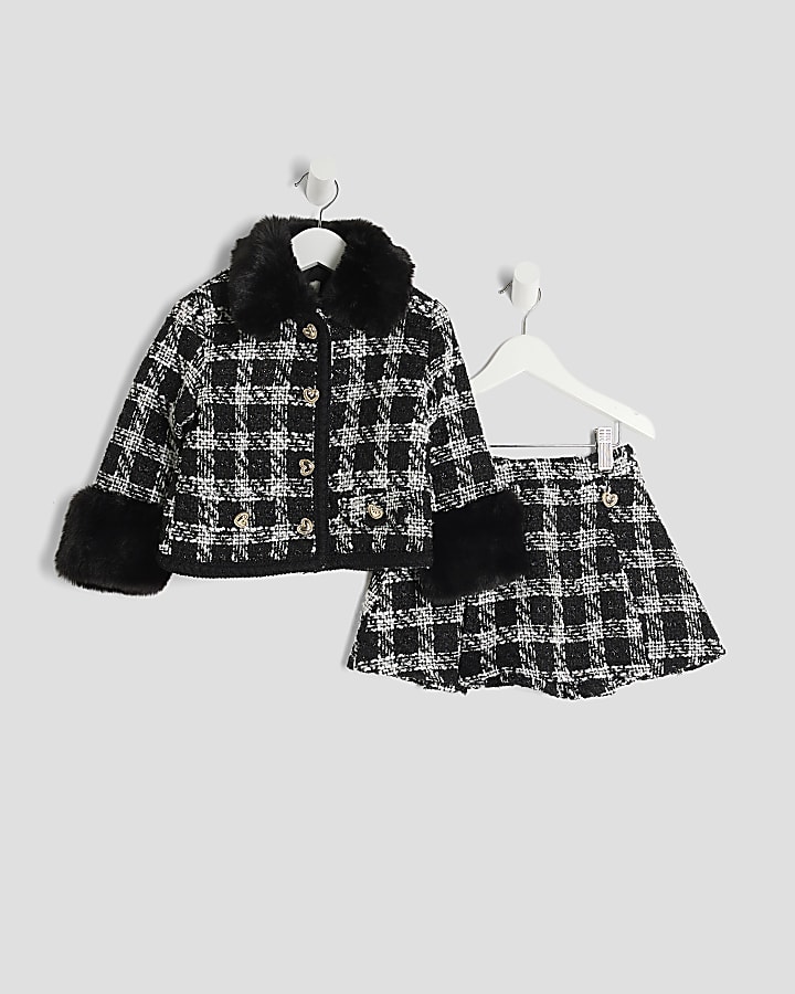 Mini Girls Black Check Boucle Jacket Set