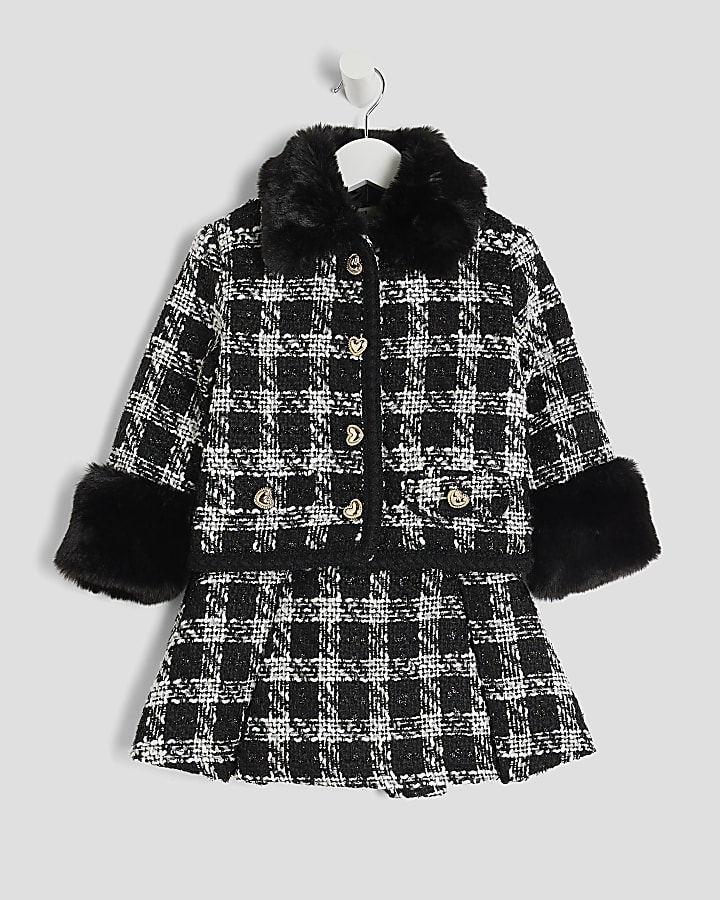 Mini Girls Black Check Boucle Jacket Set