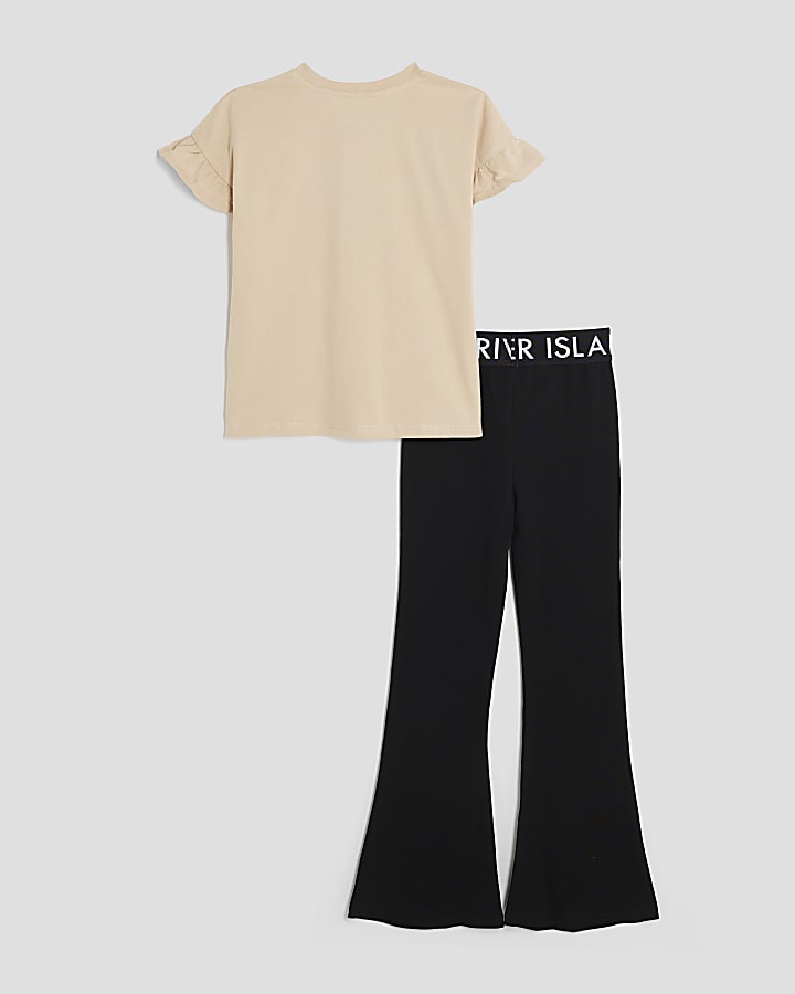 Girls Beige Love Bow T-Shirt Set