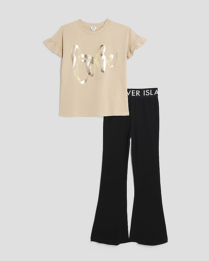 Girls Beige Love Bow T-Shirt Set