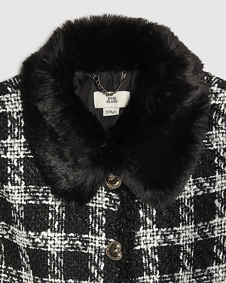 Girls Black Check Boucle Jacket