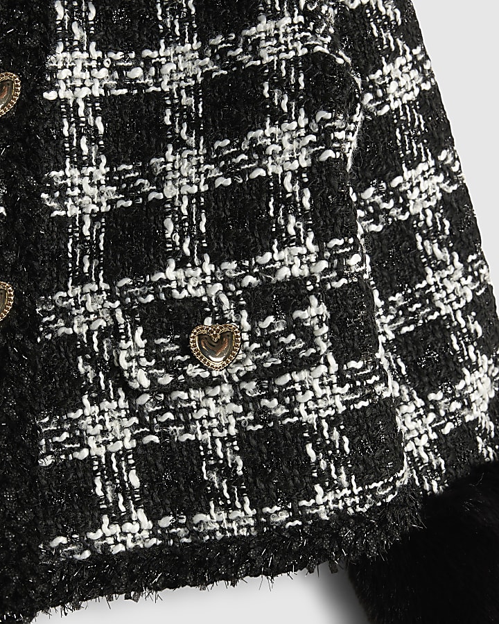 Girls Black Check Boucle Jacket