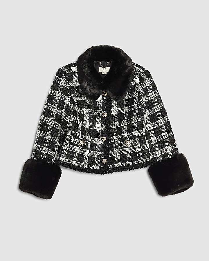 Girls Black Check Boucle Jacket