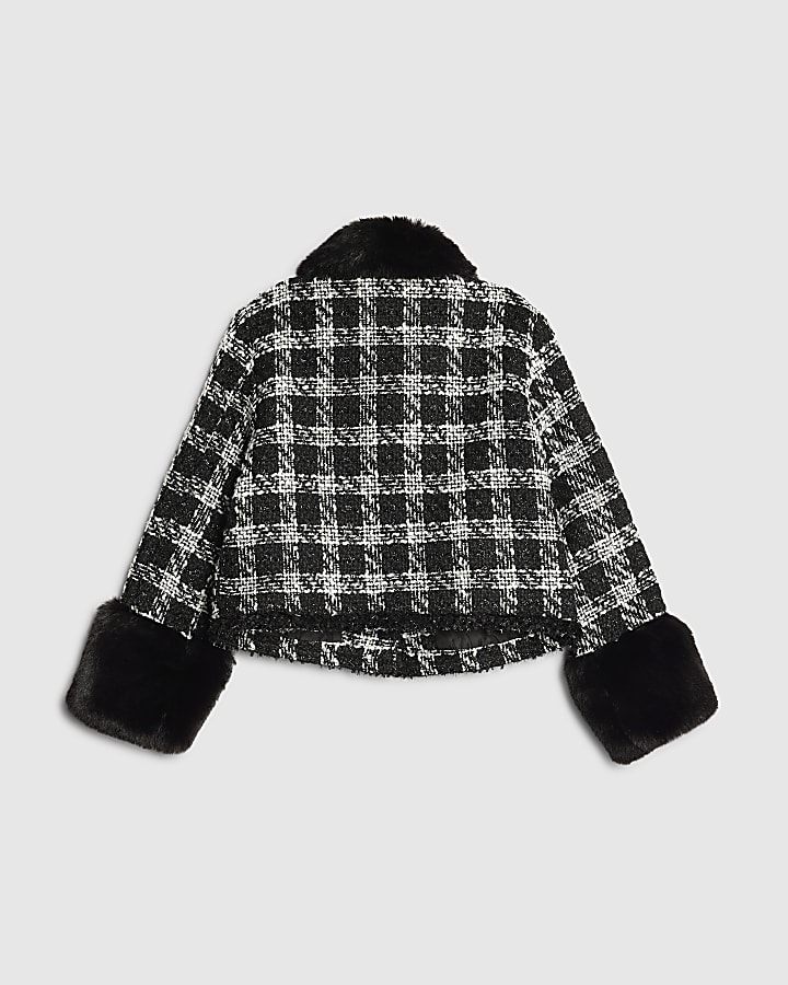 Girls Black Check Boucle Jacket