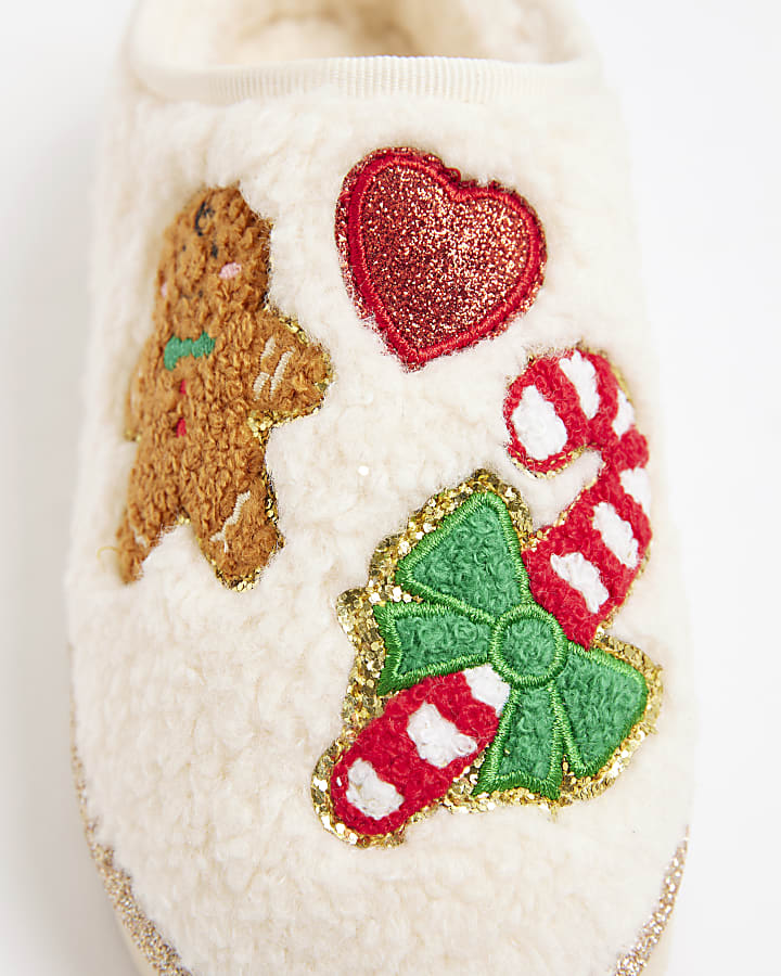 Girls Cream Gingerbread Man Slippers