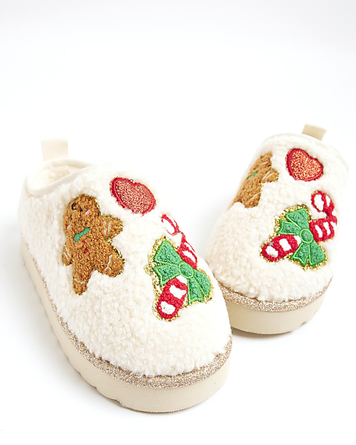 Girls Cream Gingerbread Man Slippers