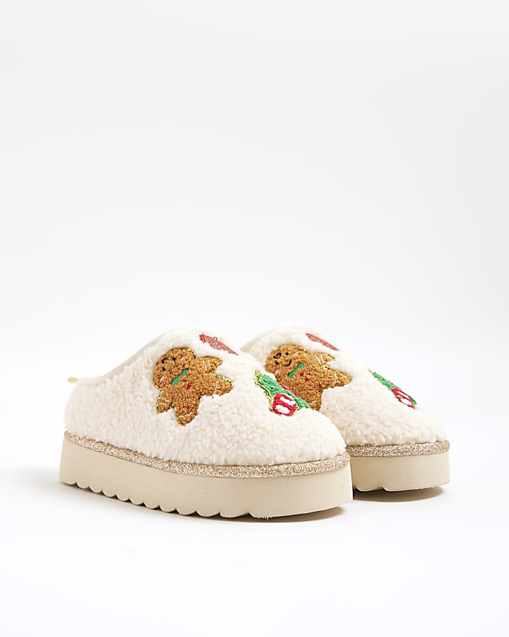 Girls Cream Gingerbread Man Slippers