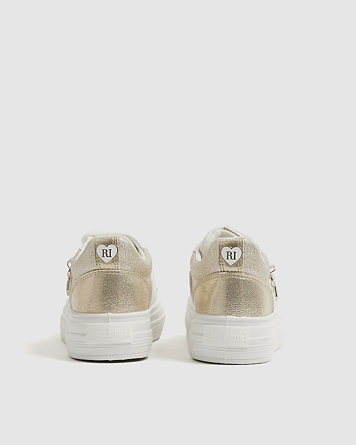 Girls White Bow Charm Trainers