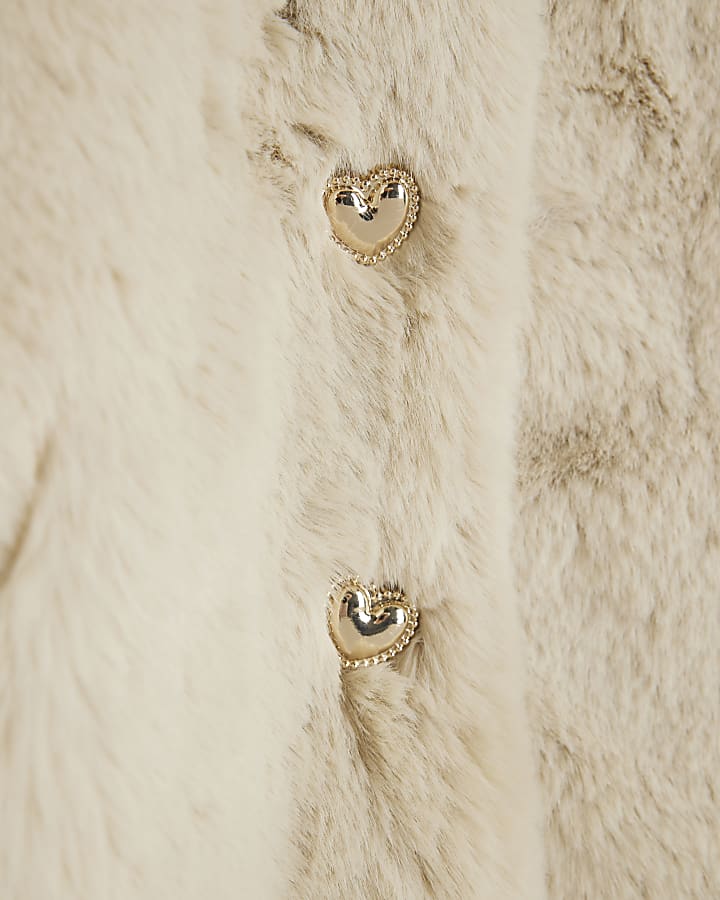 Mini Girls Cream Faux Fur Coat With Headband