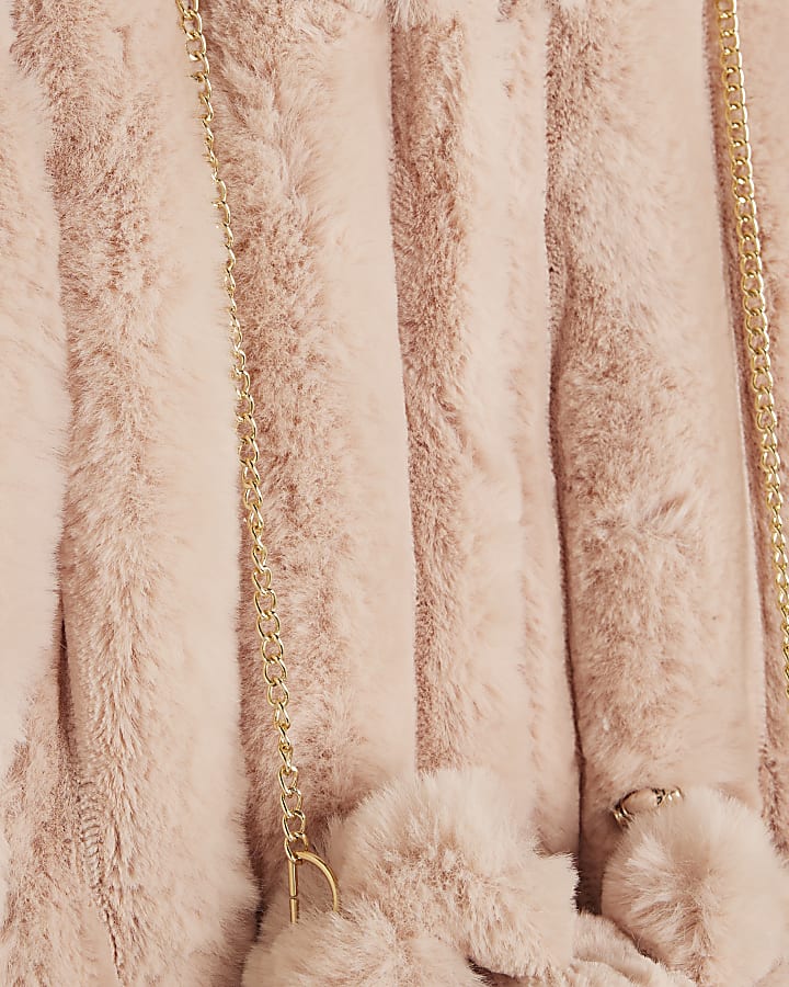  Girls Pink Faux Fur Coat With Bag