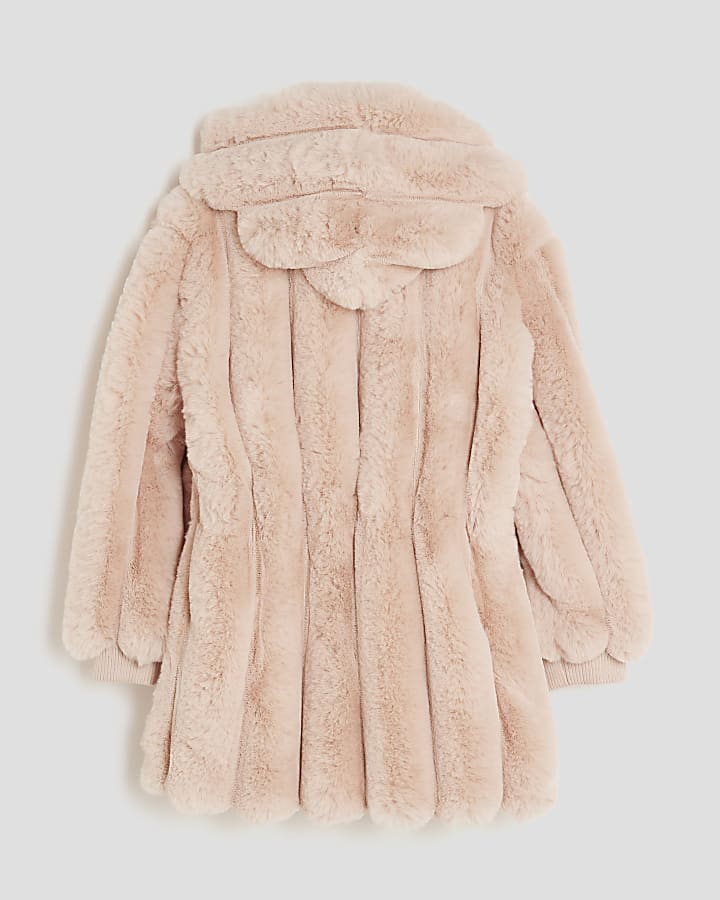  Girls Pink Faux Fur Coat With Bag