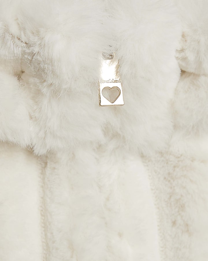 Girls Beige Light Faux Fur Coat & Bag Set