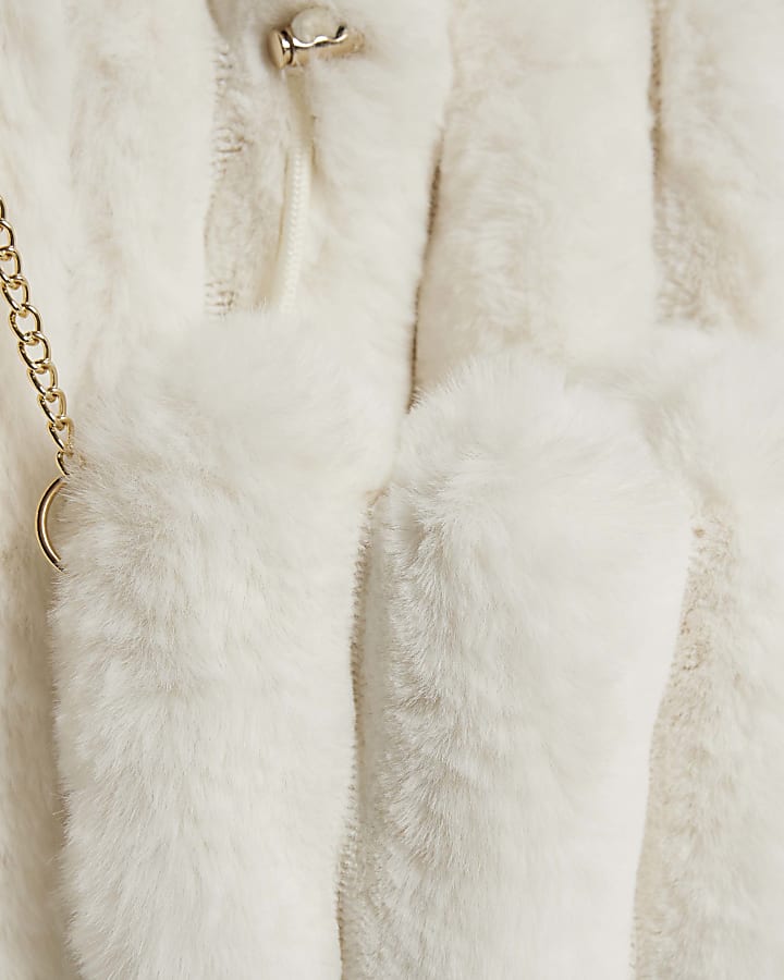 Girls Beige Light Faux Fur Coat & Bag Set