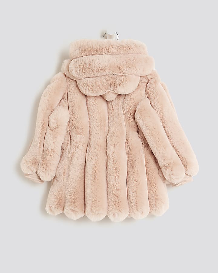 Mini Girls Pink Faux Fur Coat With Bag