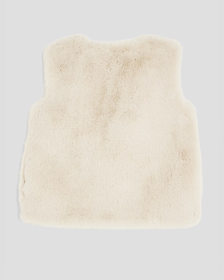 Girls Cream Faux Fur Gilet