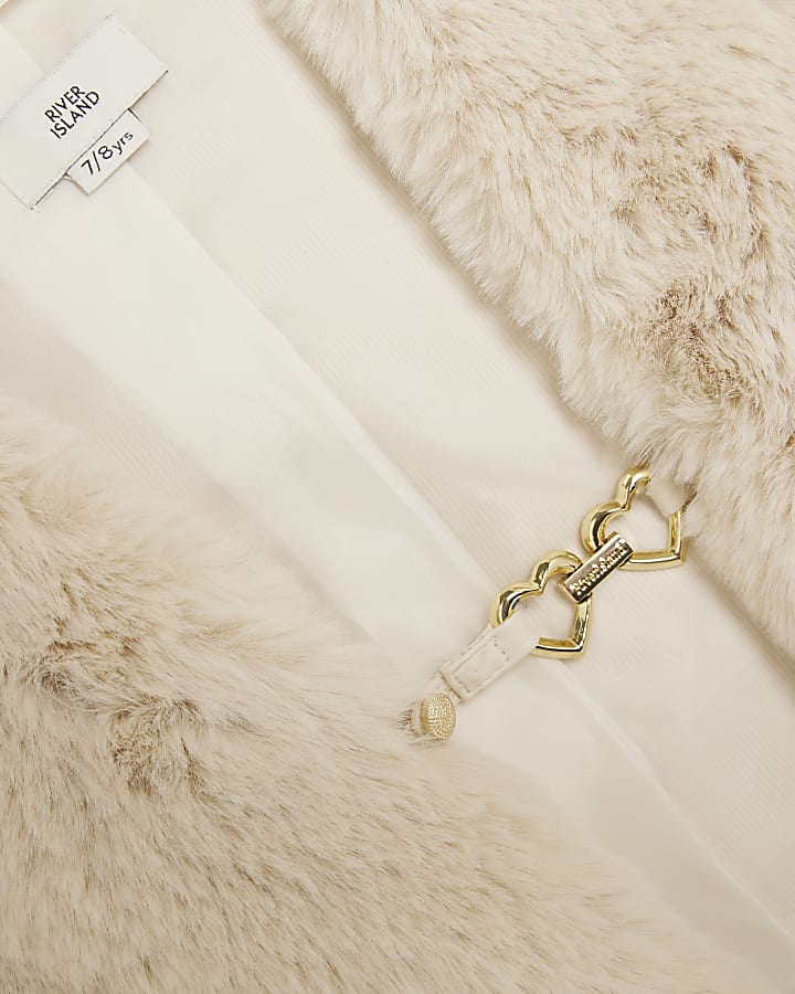 Girls Cream Faux Fur Gilet