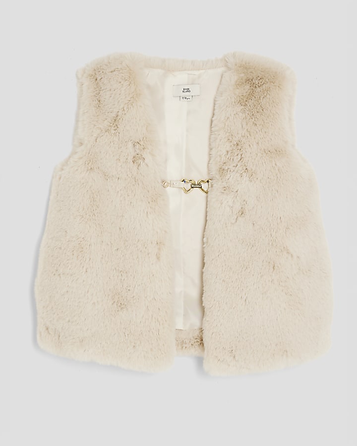 Girls Cream Faux Fur Gilet