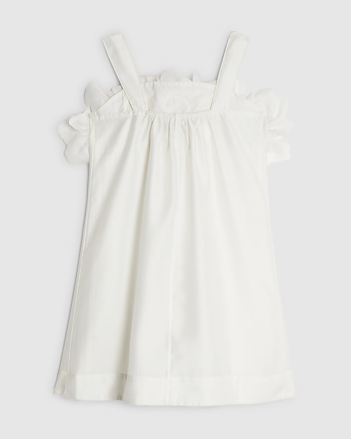 Girls White 3D Flower Mini Shift Dress