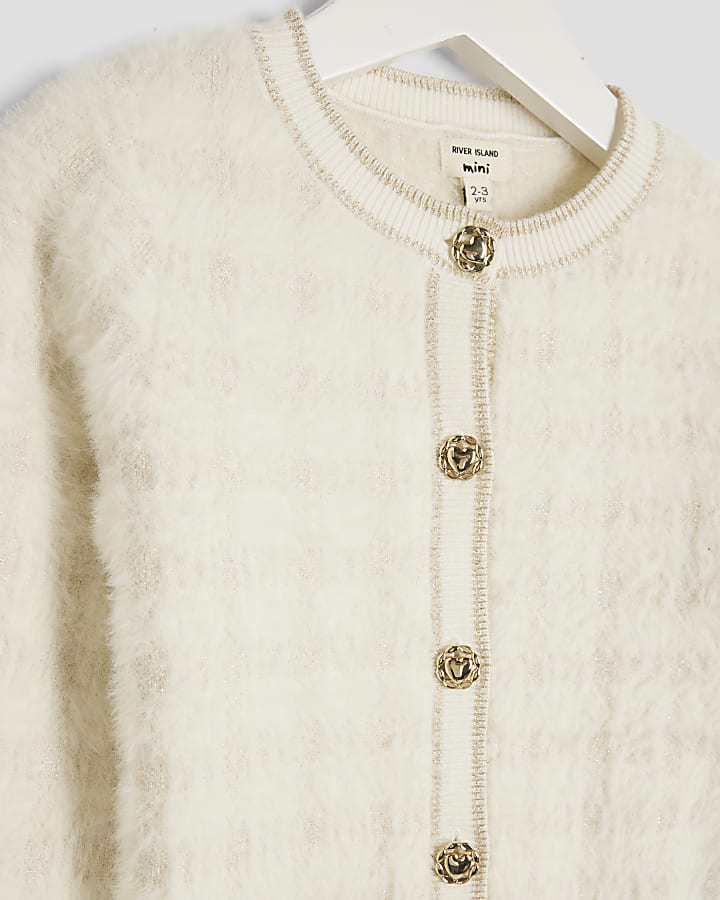 Mini Girls Cream Boucle Cardigan Set