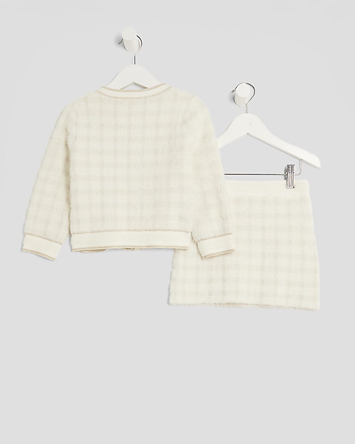 Mini Girls Cream Boucle Cardigan Set