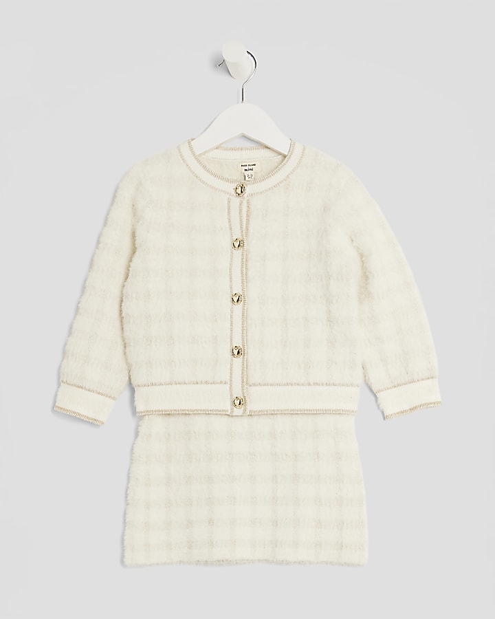 Mini Girls Cream Boucle Cardigan Set