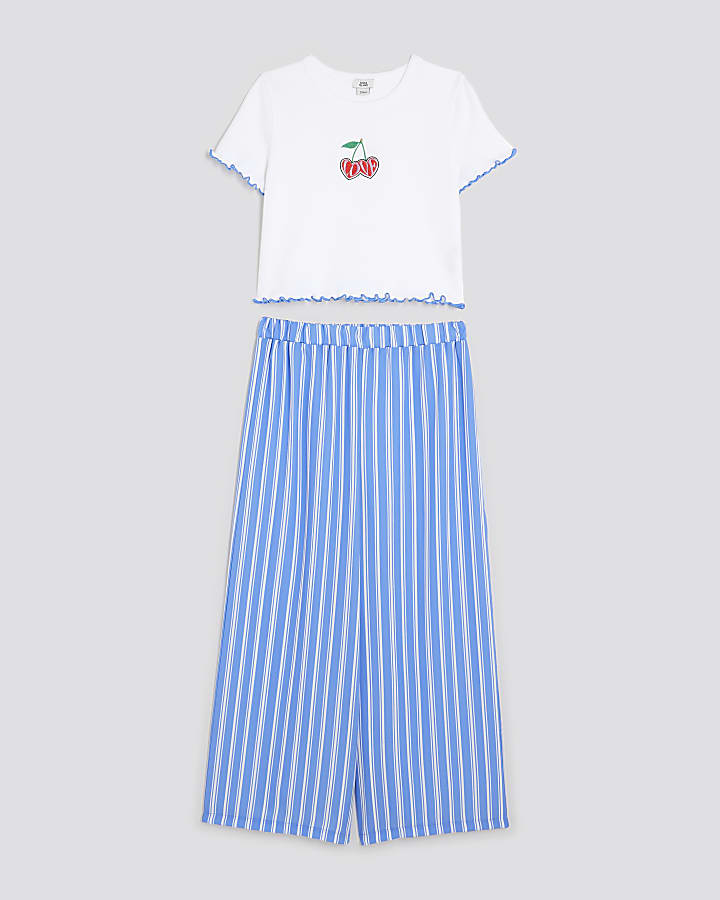 Girls Multi Colour Cherry Stripe Trousers Set