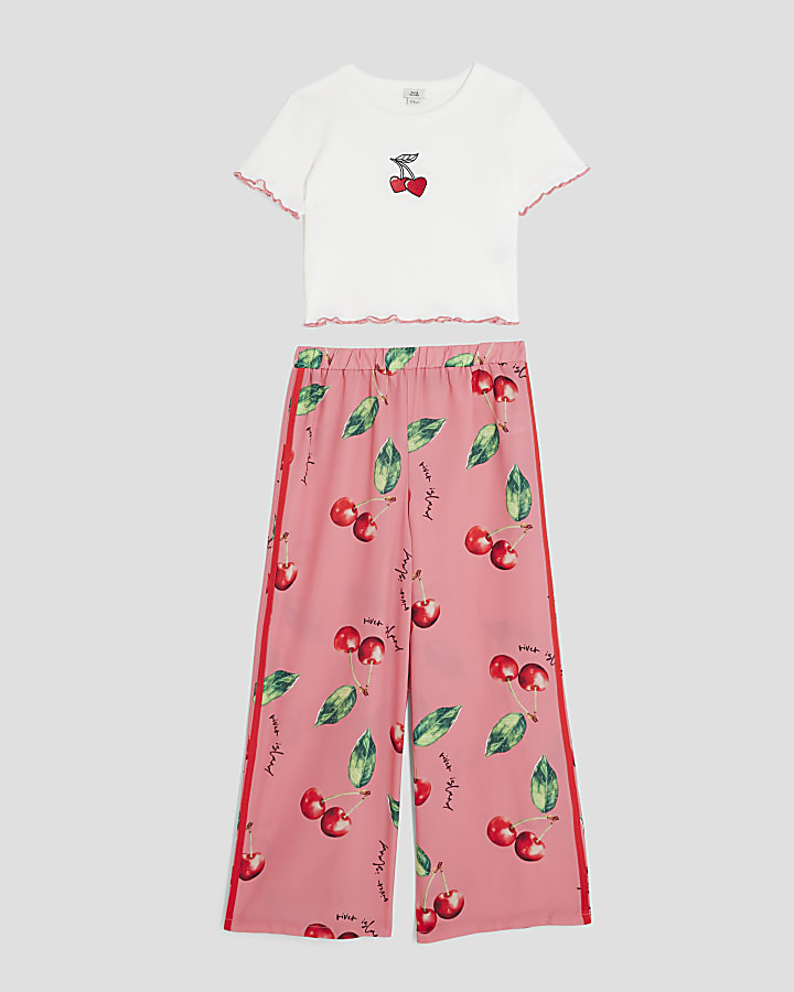 Girls Multi Colour Cherry Trousers Set