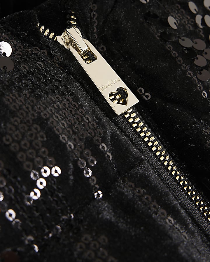 Girls Black Sequin Puffer Coat