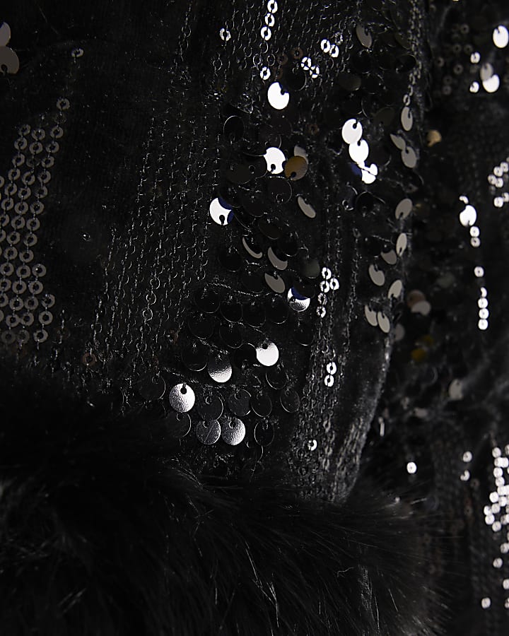 Girls Black Sequin Puffer Coat